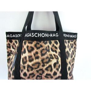 Magaschoni Tote Bag Leopard Print Canvas Handbag NEW